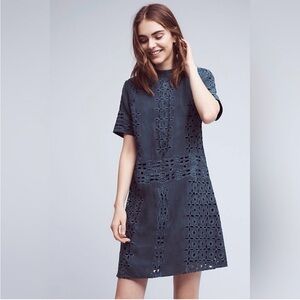 KAS New York Anthropologie Cutwork Lizette Green Dress Size 6
